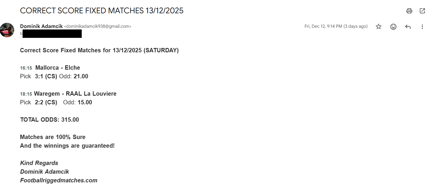 Best Rigged Correct Score Matches