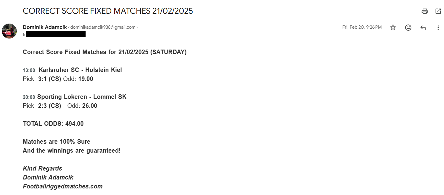 Correct Score Rigged Games